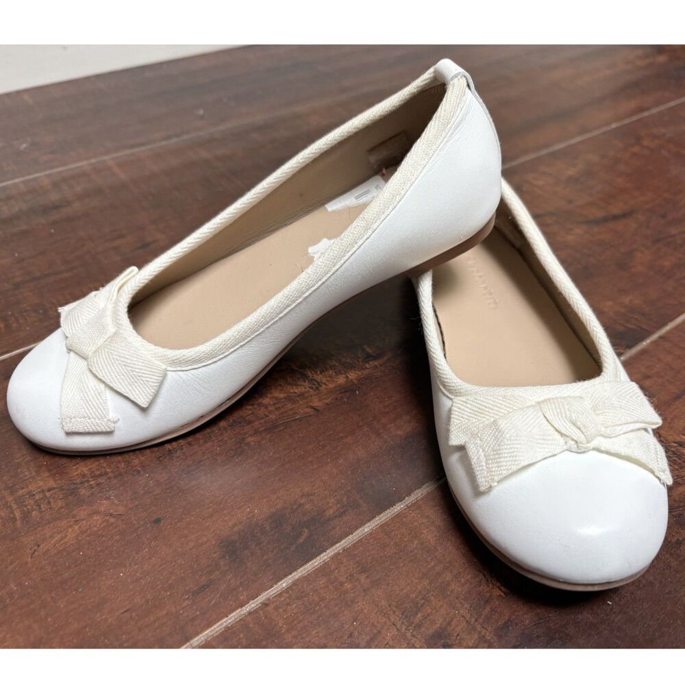 Elephantito White Leather Ballet Flats 31 US 1 Kids Bow Flower Girl Formal Dress